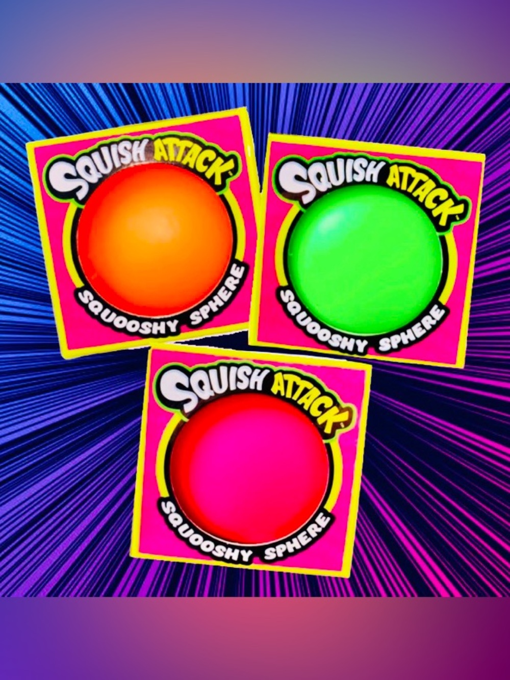 Set Of 3 JA-RU Squish Attack XL Neon Squooshy Ball Sphere Fidget Sensory Toys